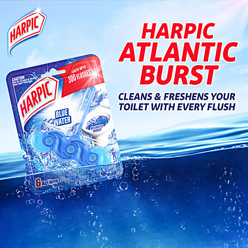 Harpic Atlantic Burst, Power Fresh 6 Toilet Cleaner Rim Block - Lasts Up To 300 Flushes, 35 g  Dirt Removal, Shiny Clean, Anti Limescale, Pleasant Fragrance, Active Foaming Action