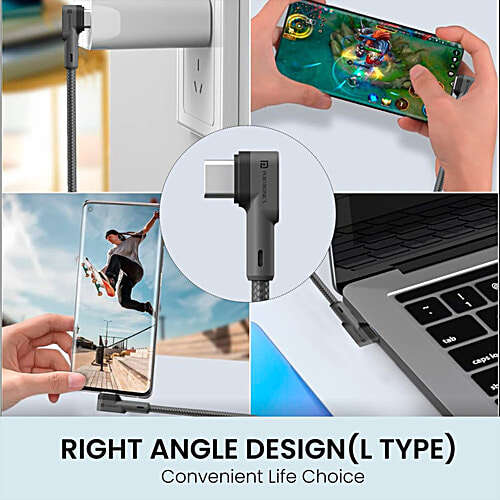 Portronics Konnect L POR-1081 Type-C Cable With Charge & Sync Function - 1.2 m, Grey, 1 pc 3A Fast Charging, For All Type-C Devices, 480 Mbps Data Transfer