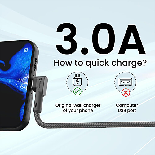 Portronics Konnect L POR-1081 Type-C Cable With Charge & Sync Function - 1.2 m, Grey, 1 pc 3A Fast Charging, For All Type-C Devices, 480 Mbps Data Transfer