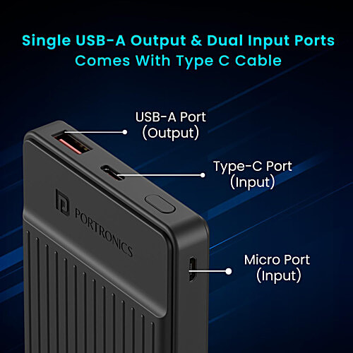 Portronics Luxcell B12 Ultra Slim Power Bank 10,000mAh, 1 pc  Luxcell B12 with Micro & Type C input