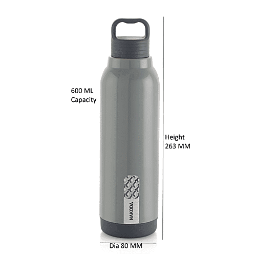 Nakoda Kids PU Insulated Water Bottle, Sterling, Grey, 600 ml  