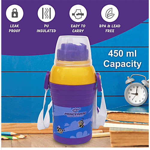 Princeware Lauren Plastic Insulated Kids Bottle - Violet, 450 ml  