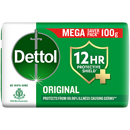 Dettol Original Bathing Soap Bar With 12 HR protective shield, 100 g  Germ Defence, Protects From 99.9% illness Causing Germs