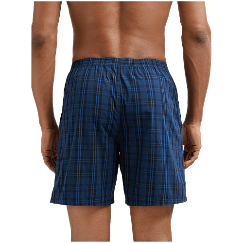 Jockey 1223 Men's Super Combed Mercerized Cotton Woven Checkered Boxer Shorts With Side Pocket - Black & Navy, 2 pcs (Size - M) 