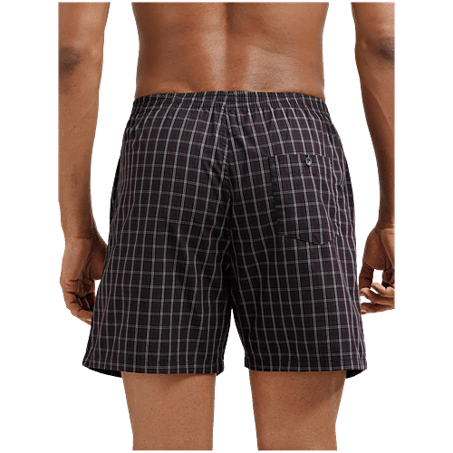 Jockey 1223 Men's Super Combed Mercerized Cotton Woven Checkered Boxer Shorts With Side Pocket - Black & Navy, 2 pcs (Size - M) 