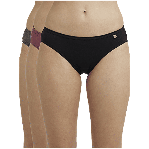 Jockey 1410 Women's Medium Coverage Super Combed Cotton Mid Waist Bikini With Concealed Waistband - Dark Assorted, 3 pcs (Size - L) 