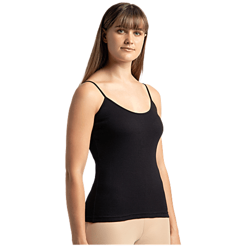 Jockey 1487 Women's Super-Combed Cotton Rib Camisole With Adjustable Straps & StayFresh Treatment - Black, 1 pc (Size - S) 