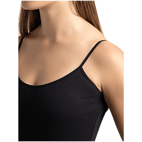 Jockey 1487 Women's Super-Combed Cotton Rib Camisole With Adjustable Straps & StayFresh Treatment - Black, 1 pc (Size - S) 