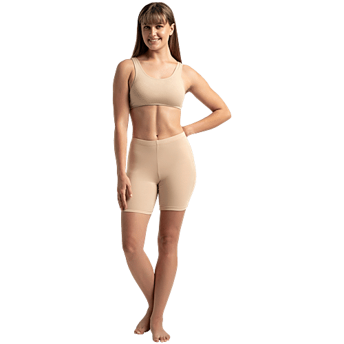 Jockey 1529 Women's High Coverage Super Combed Cotton Elastane Stretch Mid Waist Shorties With Concealed Waistband - Skin, 1 pc (Size - XL) 