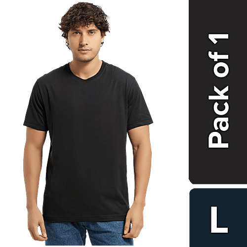 Jockey 2714 Men's Super Combed Cotton Rich Solid Round Neck Half Sleeve T-Shirt - Black, 1 pc (Size - L) 