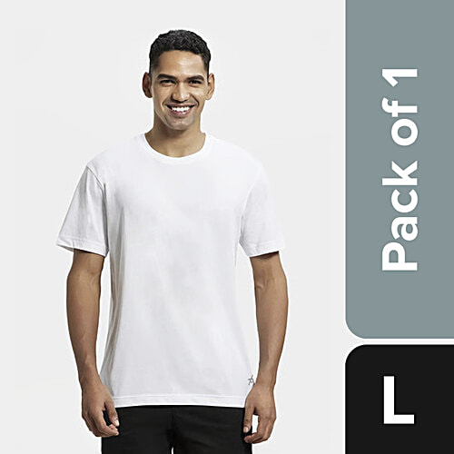 Jockey 2714 Men's Super Combed Cotton Rich Solid Round Neck Half Sleeve T-Shirt - White, 1 pc (Size - L) 