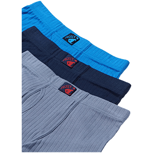 Jockey 3036 Boy's Super Combed Cotton Rib Fabric Solid Trunk With Front Open Fly & Ultrasoft Waistband - Assorted, 3 pcs (9-10 Years) 