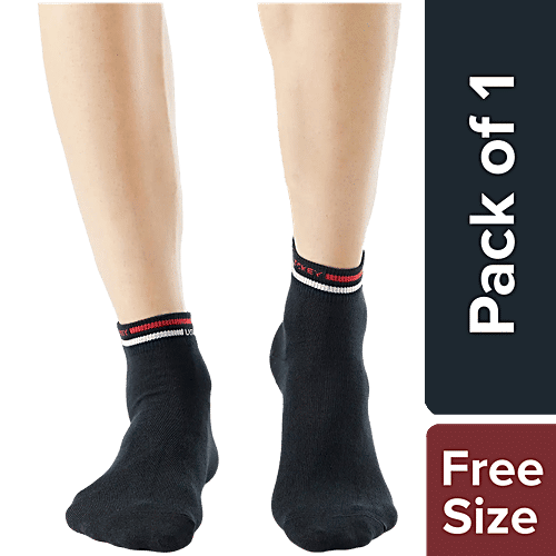 Jockey 7002 Men's Compact Cotton Stretch Ankle Length Socks With Stay Fresh Treatment - Black, 1 Pair (Free Size)