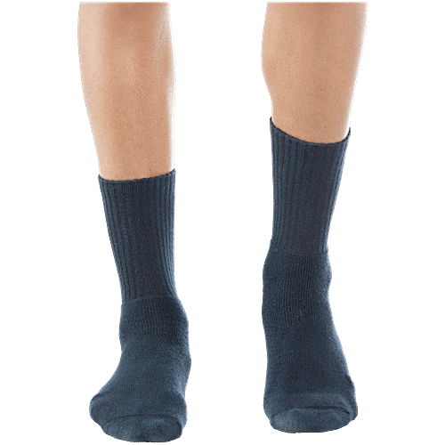 Jockey 7035 Men's Compact Cotton Terry Crew Length Socks With Stay Fresh Treatment - Black/Navy/Charcoal Melange, 3 Pairs (Free Size)