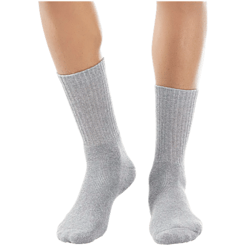 Jockey 7035 Men's Compact Cotton Terry Crew Length Socks With Stay Fresh Treatment - Black/Navy/Charcoal Melange, 3 Pairs (Free Size)