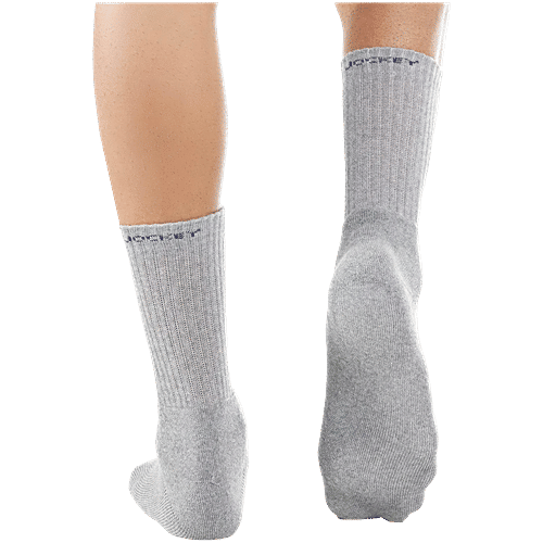 Jockey 7035 Men's Compact Cotton Terry Crew Length Socks With Stay Fresh Treatment - Black/Navy/Charcoal Melange, 3 Pairs (Free Size)