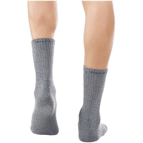 Jockey 7035 Men's Compact Cotton Terry Crew Length Socks With Stay Fresh Treatment - Black/Navy/Charcoal Melange, 3 Pairs (Free Size)