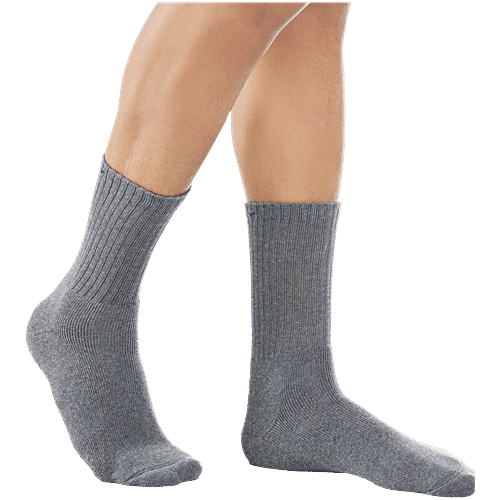 Jockey 7035 Men's Compact Cotton Terry Crew Length Socks With Stay Fresh Treatment - Black/Navy/Charcoal Melange, 3 Pairs (Free Size)