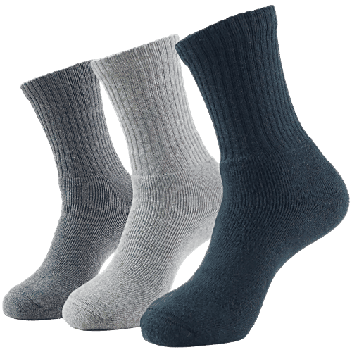 Jockey 7035 Men's Compact Cotton Terry Crew Length Socks With Stay Fresh Treatment - Black/Navy/Charcoal Melange, 3 Pairs (Free Size)