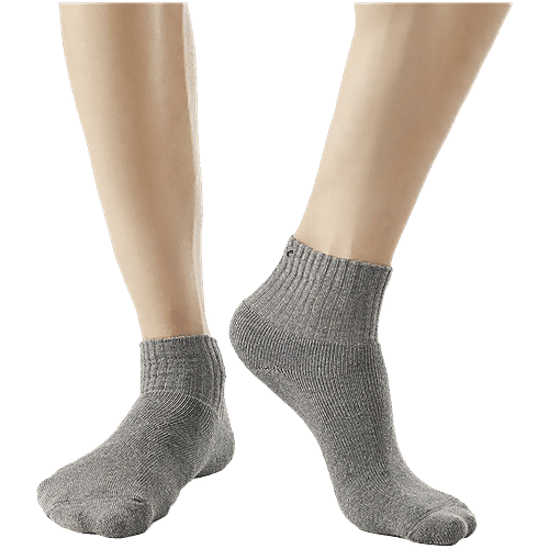 Jockey 7036 Men's Compact Cotton Terry Ankle Length Socks With Stay Fresh Treatment - Black/Midgrey Melange/Charcoal Melange, 3 Pairs (Free Size)