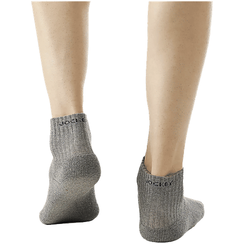 Jockey 7036 Men's Compact Cotton Terry Ankle Length Socks With Stay Fresh Treatment - Black/Midgrey Melange/Charcoal Melange, 3 Pairs (Free Size)