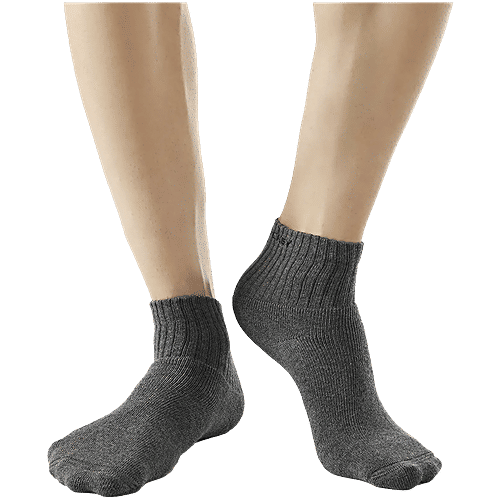Jockey 7036 Men's Compact Cotton Terry Ankle Length Socks With Stay Fresh Treatment - Black/Midgrey Melange/Charcoal Melange, 3 Pairs (Free Size)
