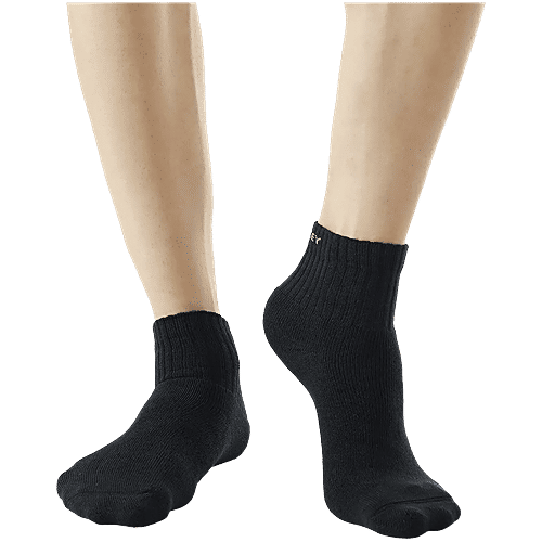 Jockey 7036 Men's Compact Cotton Terry Ankle Length Socks With Stay Fresh Treatment - Black/Midgrey Melange/Charcoal Melange, 3 Pairs (Free Size)