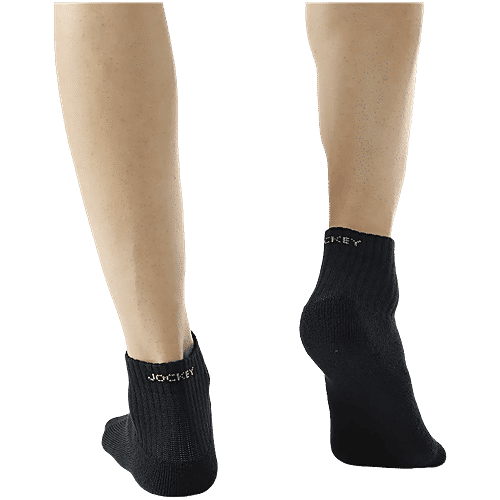 Jockey 7036 Men's Compact Cotton Terry Ankle Length Socks With Stay Fresh Treatment - Black/Midgrey Melange/Charcoal Melange, 3 Pairs (Free Size)