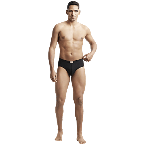 Jockey 8035 Men's Super Combed Cotton Solid Poco Brief With Ultrasoft Concealed Waistband - Black, 3 pcs (Size - L) 