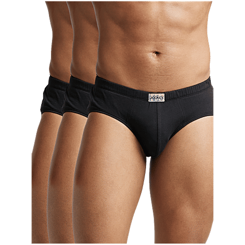 Jockey 8035 Men's Super Combed Cotton Solid Poco Brief With Ultrasoft Concealed Waistband - Black, 3 pcs (Size - L) 