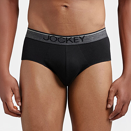 Jockey Men's Super Combed Cotton Solid Brief With Ultrasoft Waistband - Black, 2 pcs (Size - L) 