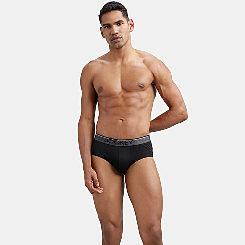 Jockey Men's Super Combed Cotton Solid Brief With Ultrasoft Waistband - Black, 2 pcs (Size - M)