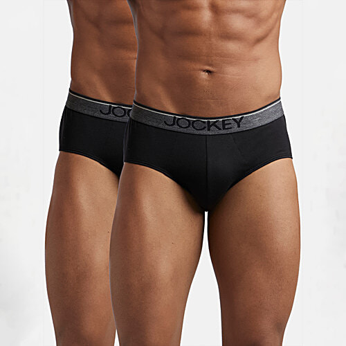 Jockey Men's Super Combed Cotton Solid Brief With Ultrasoft Waistband - Black, 2 pcs (Size - M)