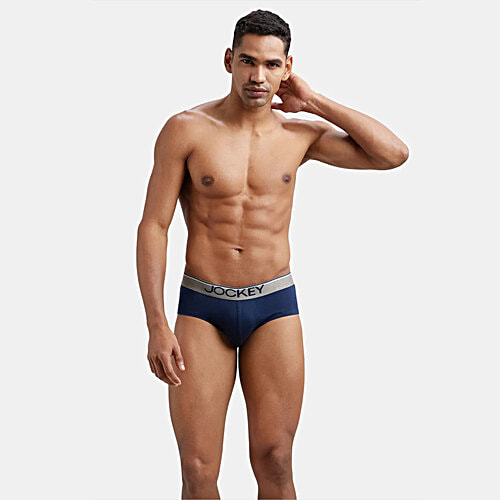 Jockey Men's Super Combed Cotton Solid Brief With Ultrasoft Waistband - Deep Navy, 2 pcs (Size - L)