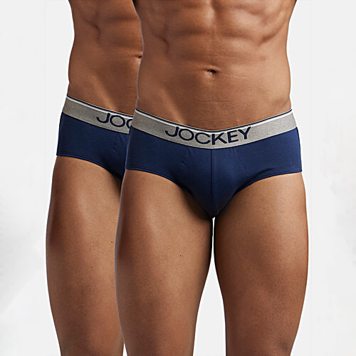 Jockey Men's Super Combed Cotton Solid Brief With Ultrasoft Waistband - Deep Navy, 2 pcs (Size - L)
