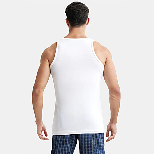 Jockey Men's Super Combed Cotton Round Neck Sleeveless Vest - White, 3 pcs (Size - L) With Extended Length For Easy Tuck