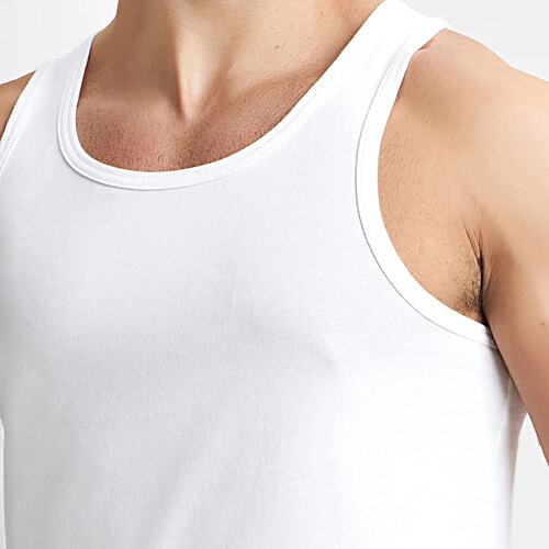 Jockey Men's Super Combed Cotton Round Neck Sleeveless Vest - White, 3 pcs (Size - L) With Extended Length For Easy Tuck