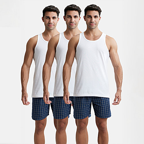 Jockey Men's Super Combed Cotton Round Neck Sleeveless Vest - White, 3 pcs (Size - L) With Extended Length For Easy Tuck