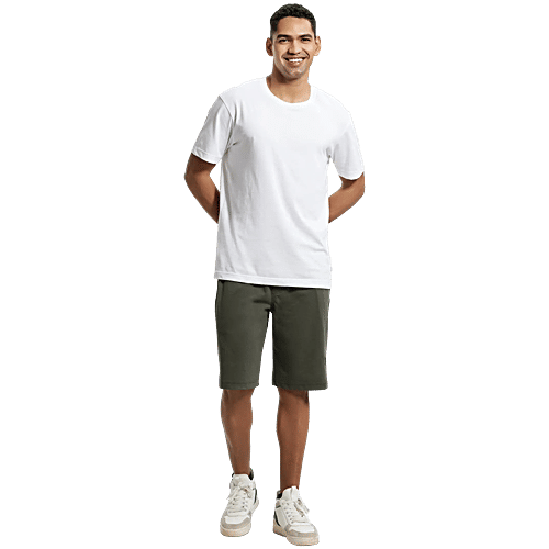Jockey 9426 Men's Super Combed Cotton Rich Regular Fit Solid Shorts With Side Pockets - Deep Olive & Black, 1 pc (Size - L) 