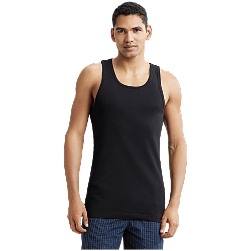 Jockey 9922 Men's Super Combed Cotton Rib Racer Back Styling Round Neck Gym Vest - Black, 1 pc (Size - L) 