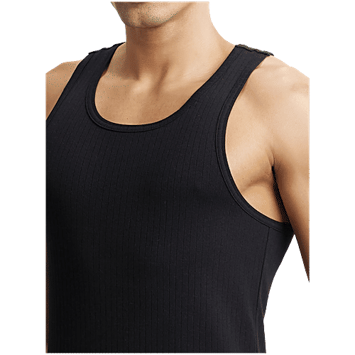 Jockey 9922 Men's Super Combed Cotton Rib Racer Back Styling Round Neck Gym Vest - Black, 1 pc (Size - L) 