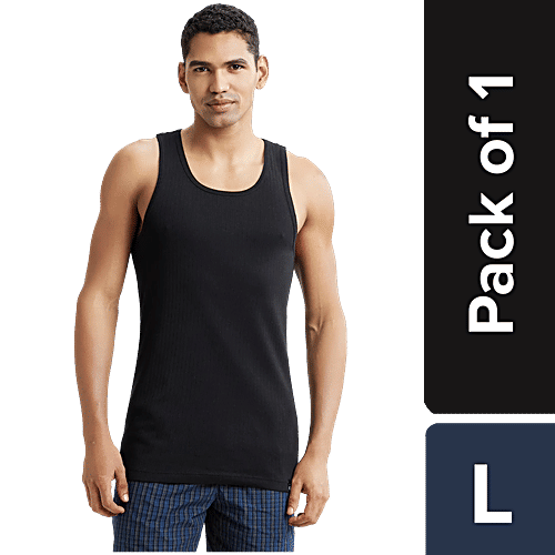 Jockey 9922 Men's Super Combed Cotton Rib Racer Back Styling Round Neck Gym Vest - Black, 1 pc (Size - L) 