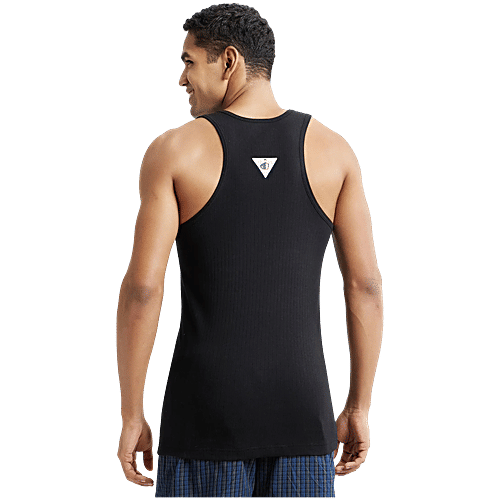 Jockey 9922 Men's Super Combed Cotton Rib Racer Back Styling Round Neck Gym Vest - Black, 1 pc (Size - M) 