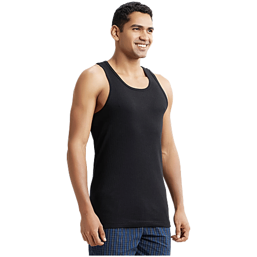 Jockey 9922 Men's Super Combed Cotton Rib Racer Back Styling Round Neck Gym Vest - Black, 1 pc (Size - M) 