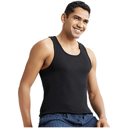 Jockey 9922 Men's Super Combed Cotton Rib Racer Back Styling Round Neck Gym Vest - Black, 1 pc (Size - M) 