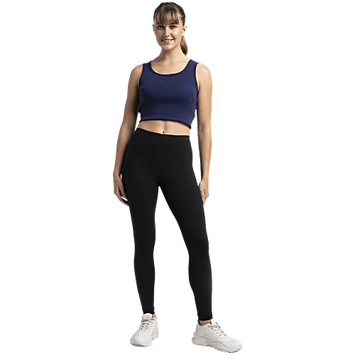 Jockey AW87 Women's Super-Combed Cotton Elastane Stretch Leggings With Ultrasoft Waistband - Black, 1 pc (Size - L) 