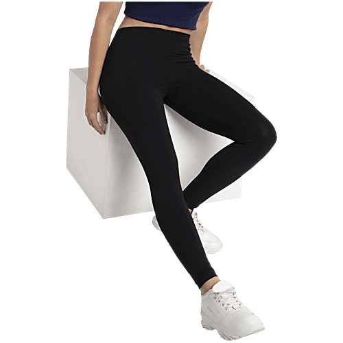 Jockey AW87 Women's Super-Combed Cotton Elastane Stretch Leggings With Ultrasoft Waistband - Black, 1 pc (Size - L) 