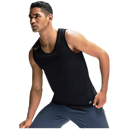 Jockey MV06 Men's Super Combed Cotton Blend Solid Low Neck Tank Top With Breathable Mesh & Stay Fresh Treatment - Black, 1 pc (Size - L) 
