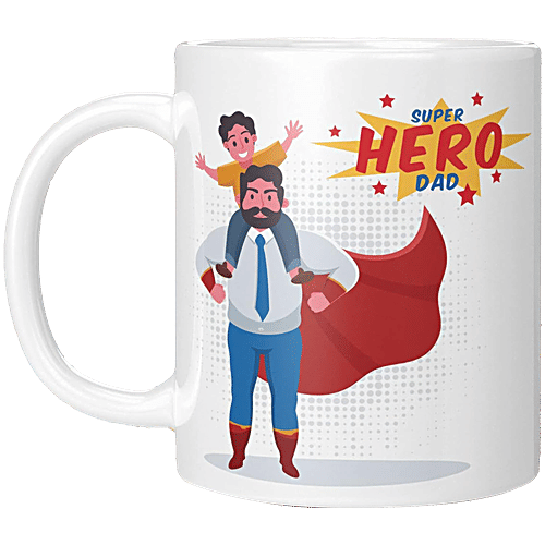 Pearlfiesta "Super Hero Dad" Printed Coffee Mug - For Father's Day/Anniversary/Birthday Gift, 330 ml  Microwave Safe Ceramic Tea Coffee Mug