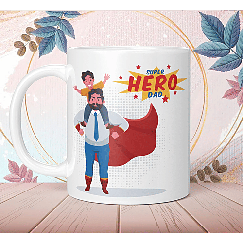 Pearlfiesta "Super Hero Dad" Printed Coffee Mug - For Father's Day/Anniversary/Birthday Gift, 330 ml  Microwave Safe Ceramic Tea Coffee Mug